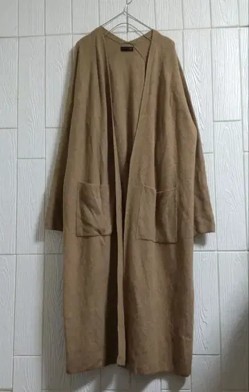 Aga 폭스 울 혼방 롱 가디건 겉옷 카멜 브라운