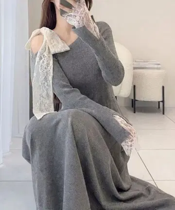 mily bilet 오프숄더 니트 원피스