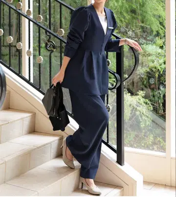 세레모니 수트 네이비 와이드 팬츠 셋업