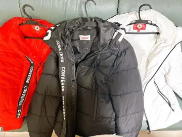 CONVERSE 후드 부착 다운 자켓 (레드 화이트 블랙) 3종