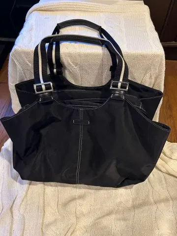 애니에스 베이 agnies b 블랙 스트라이프 핸들 핸드백