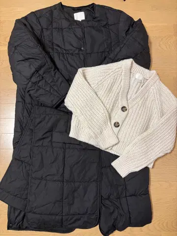 H&M 머플러 포함 다운 코트 & 가디건 세트