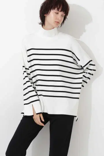 LE PHIL 캐시미어 터틀 니트 스웨터 하이넥 보더