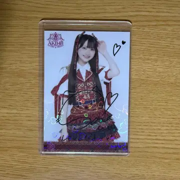 AKB48 야마자키 소라 친필 사인 홀로그램 브로마이드 빨간색 체크 의상