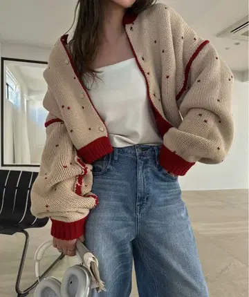 [택 포함 새상품] willfully 하트 니트 가디건