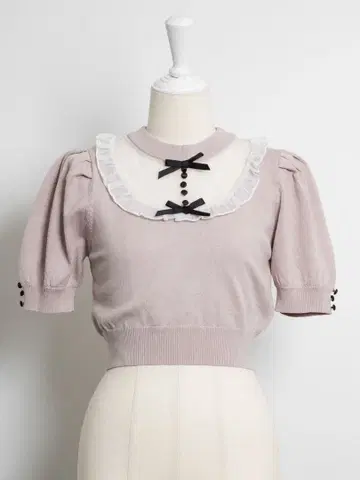 pium 튤 프릴 도리 니트탑 핑크