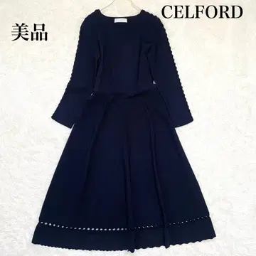 새상품급 셀포드 스칼라 테이프 니트 원피스 롱 네이비 38