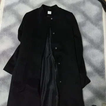 TSE 블랙 캐시미어 100% 스탠딩 칼라 롱 코트