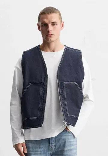 ZARA 데님 집업 베스트 (보아 안감)