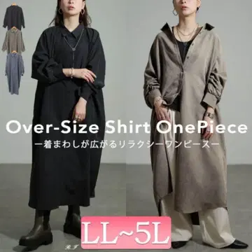 오버 사이즈 셔츠 원피스 차콜 4L-5L 골드 재팬