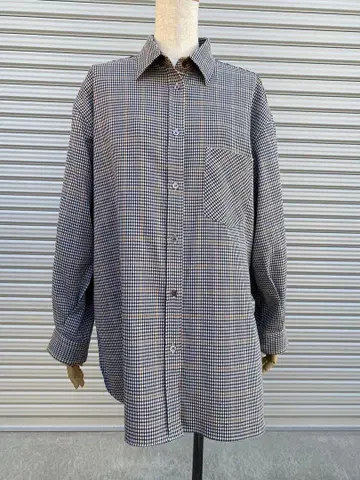 아즈나우아즈 체크 무늬 버튼 다운 셔츠 긴팔 오버 사이즈