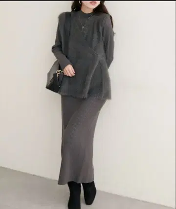 natural couture 페더 페플럼 베스트 + 리브 타이트 원피스