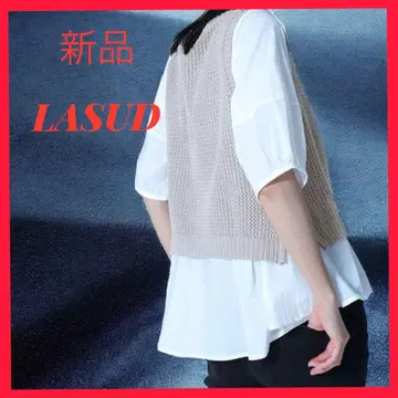 새상품 LASUD 니트 베스트 레이어드 블라우스
