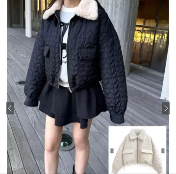 GRL 옷깃 2Way 퍼 칼라 하트 퀼트 블루종