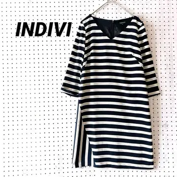 인디비 보더 원피스 V넥 7부 소매 (05) 네이비 계열 일본제