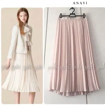 ANAYI 백 새틴 아문젠 플리츠 스커트