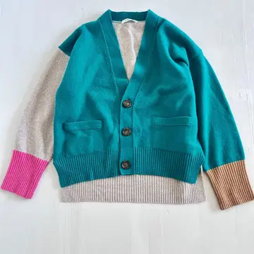 MACPHEE 바이컬러 가디건 그린 모 100%