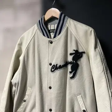 80s90s 남성용 비기 울 x 가죽 바시티 자켓 L 일본제