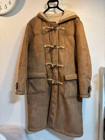 브라운 롱 코트 플리스 안감 부착