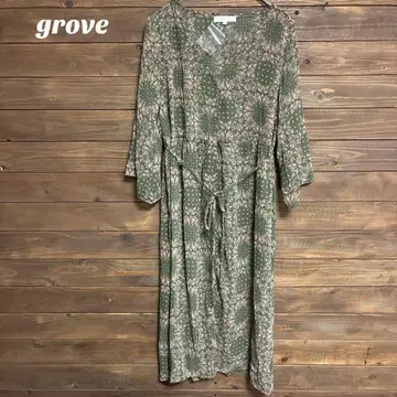 [그로브] grove 페이즐리 롱 원피스 긴팔 올리브 그린 M