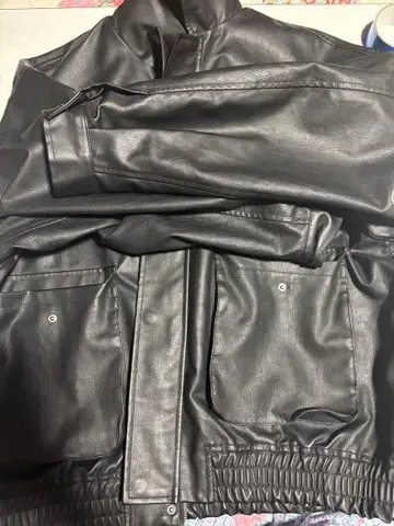 블랙 합성 피혁 자켓