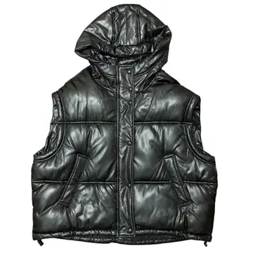 ZARA 블랙 다운 베스트 후드 부착