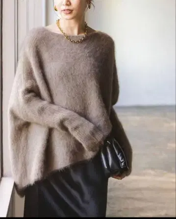 noble 퍼 니트 와이드 풀오버 브라운 D