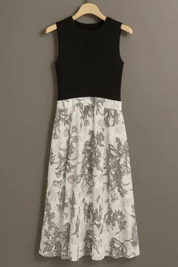 아푸와이저 리셰 도킹 원피스 블랙 x 꽃무늬