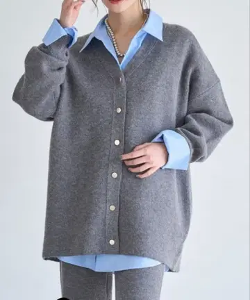 V넥 니트 가디건 (그레이)