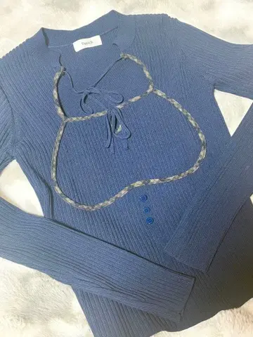 다리치 프론트 오픈 리브 니트탑 네이비