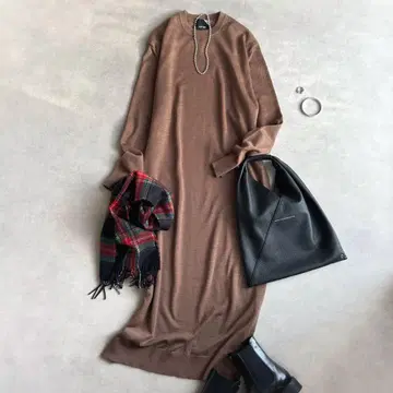 컨디션 최상 ATON 에이트 니트 롱 원피스 브라운