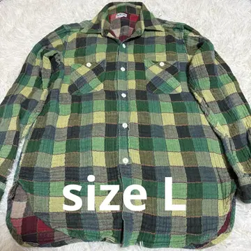 SUGAR CANE 그린 계열 체크 긴팔 플란넬 셔츠 L