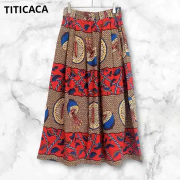 티티카카 아프리칸 프린트 플레어 롱 스커트 Free 개성적인 올 패턴 면
