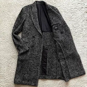 기모 ZARA 더블 체스터 코트 헤링본 피크드 라펠 XL