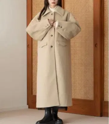 hinari 히나리 미니 샤기 롱 코트 베이지 X-SMALL