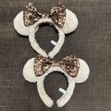 디즈니 머리띠 2개 리본 베이지 브라운 스팽글