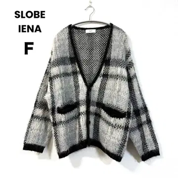 SLOBE IENA 모헤어 샤기 체크 무늬 니트 가디건 F