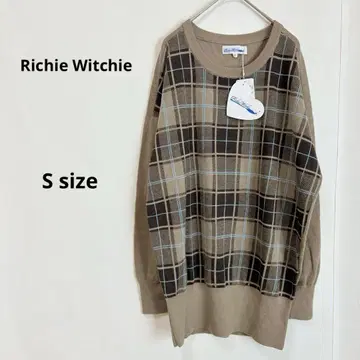 Richie Witchie 체크 무늬 니트 튜닉 S 브라운 울 혼방