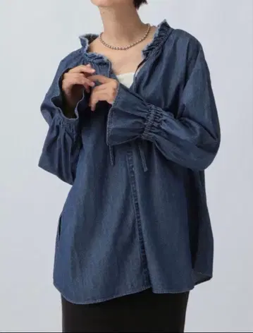 렙심 LEPSIM 데님 프릴 블라우스