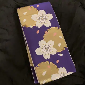 눈꽃 무늬 리버서블 반폭 오비 보라색 골드 컬러