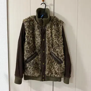 렌즈 네이비 인조 모피 베스트 포함 코듀로이 자켓