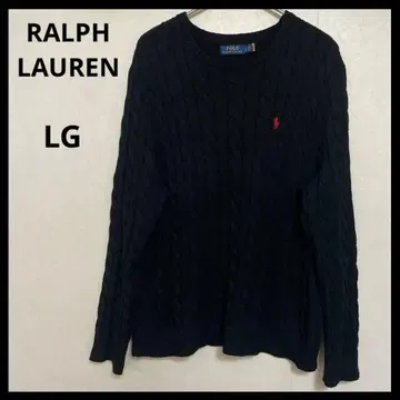 랄프 로렌 케이블 니트 스웨터 블랙 로고 빨간색