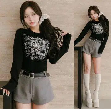 다리치 DR 비쥬 플라워 리브 니트탑