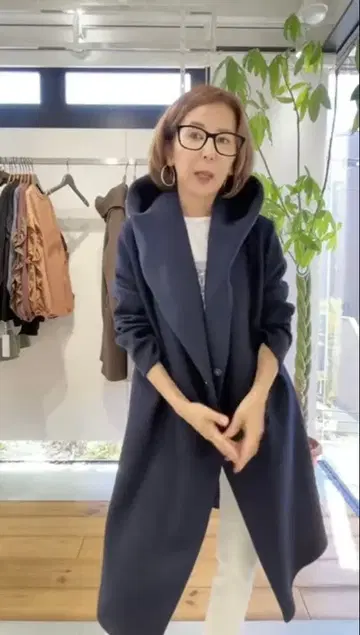 이시카와 라보 네이비 후드 부착 롱 코트