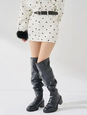 Darich 도트 트위드 벨트 미니스커트