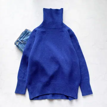 [ 새상품급 ] 23구 울 캐시미어 블렌드 벌키 터틀넥 블루 38