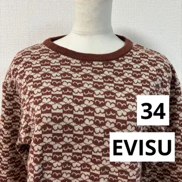 새상품급 EVISU 에비수 총 갈매기 패턴 자카드 니트  택 34