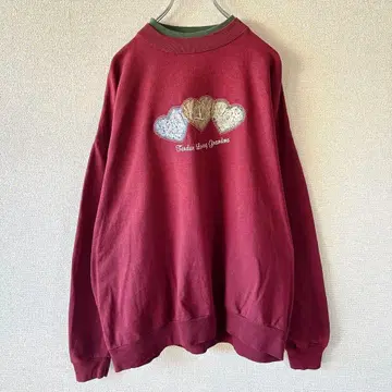 미국 빈티지 의류 자수 맨투맨 패치워크 아플리케 걸리시 와인 레드