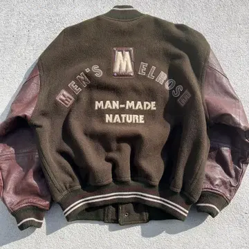 80's MEN'S MELROSE 소매 가죽 바시티 자켓 레더 와펜 L