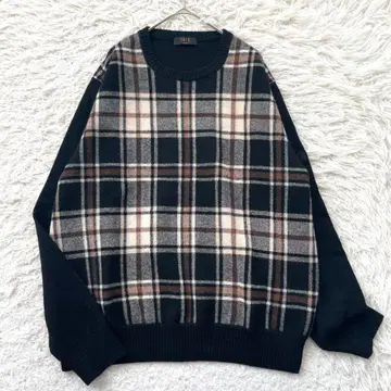 Daks 캐시미어 혼방 체크 올 패턴 니트 스웨터 일본제